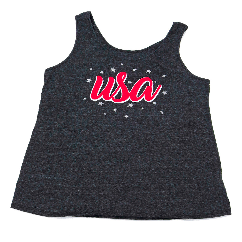 EUC Dark Gray Black USA and Stars Tank Top - Picture 1 of 4